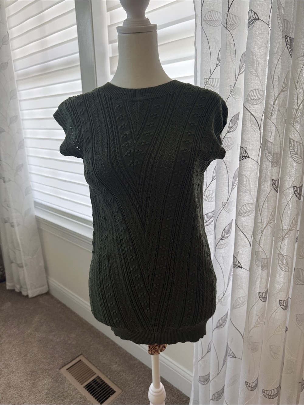 Army Green Knit Short Sleeve Sweater